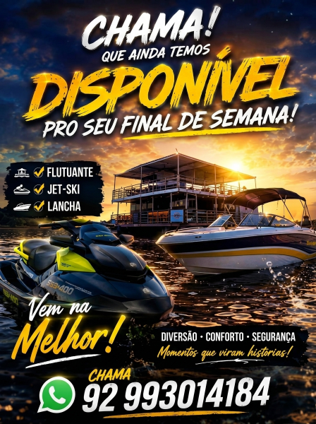 Aluguel de lancha e jetski até flutuantes em Manaus - AM